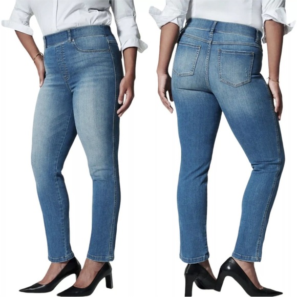 Spanx Ankle Straight Leg Jeans in Vintage Indigo Medium Wash Size XL - Picture 1 of 9